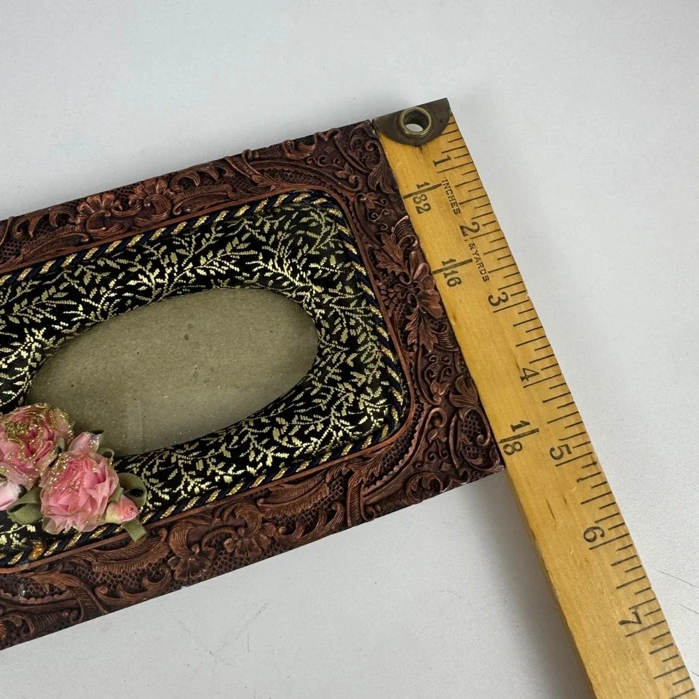 Vtg Victorian Style Picture‎ Frame Ornate Copper Tone Floral Roses